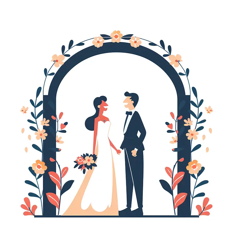 Wedding Couple Under Floral Arch