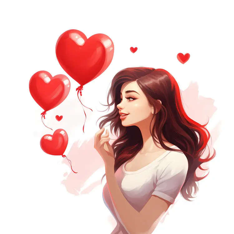Girl with Red Heart Balloons