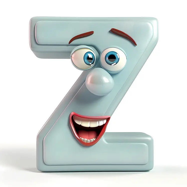 Blue Letter Z Cartoon Character with a Smiling Face