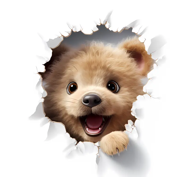 Joyful Bear Peeking Through a Hole