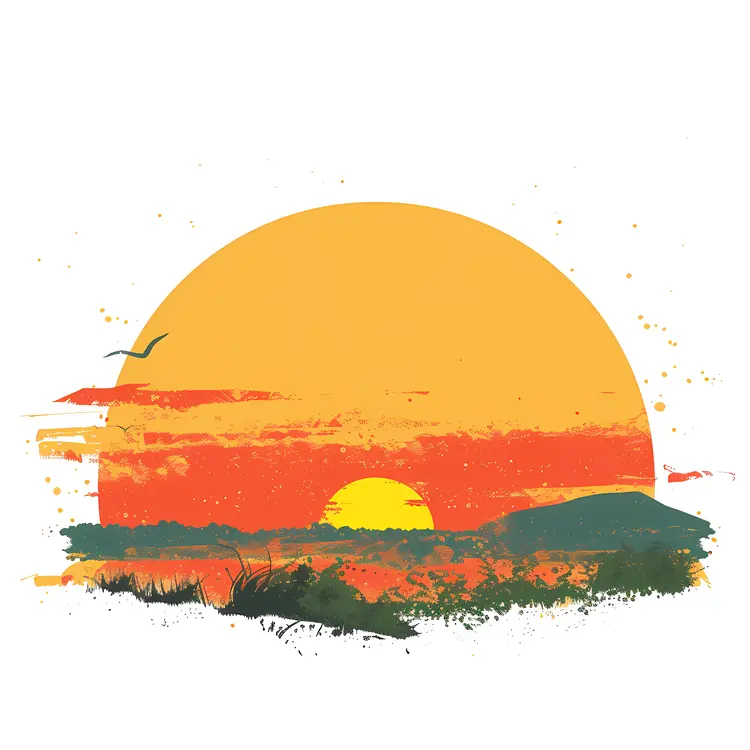 Sunset with Birds in the Sky
