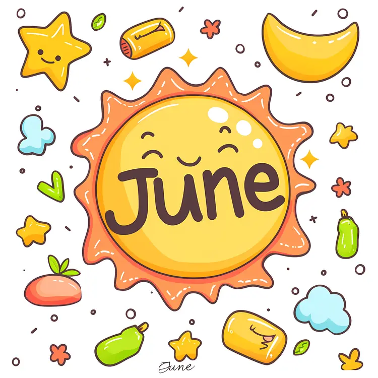 June Text with Sun and Stars