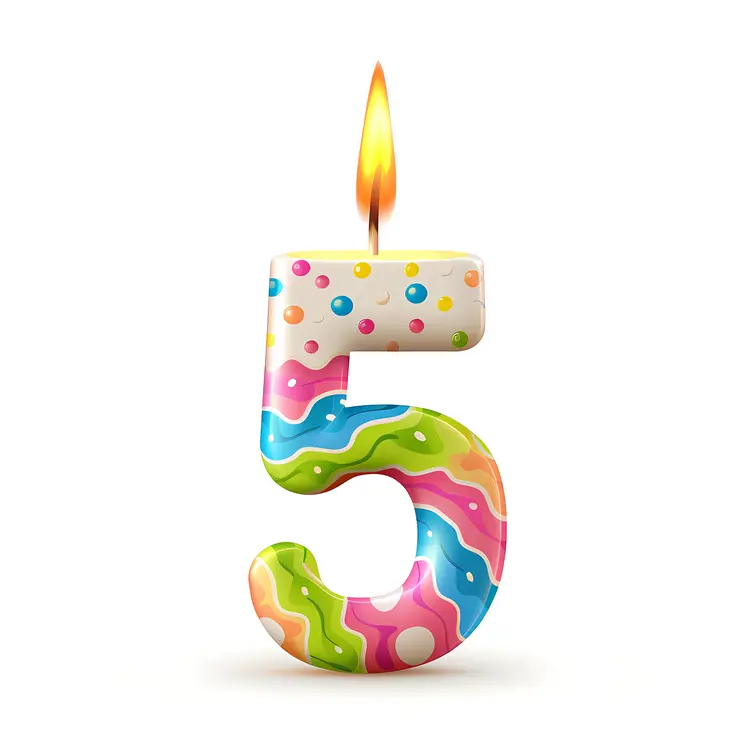 Colorful Number 5 Birthday Candle