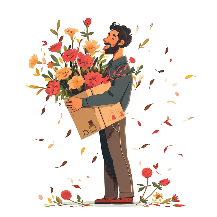 Man Holding a Box of Flowers