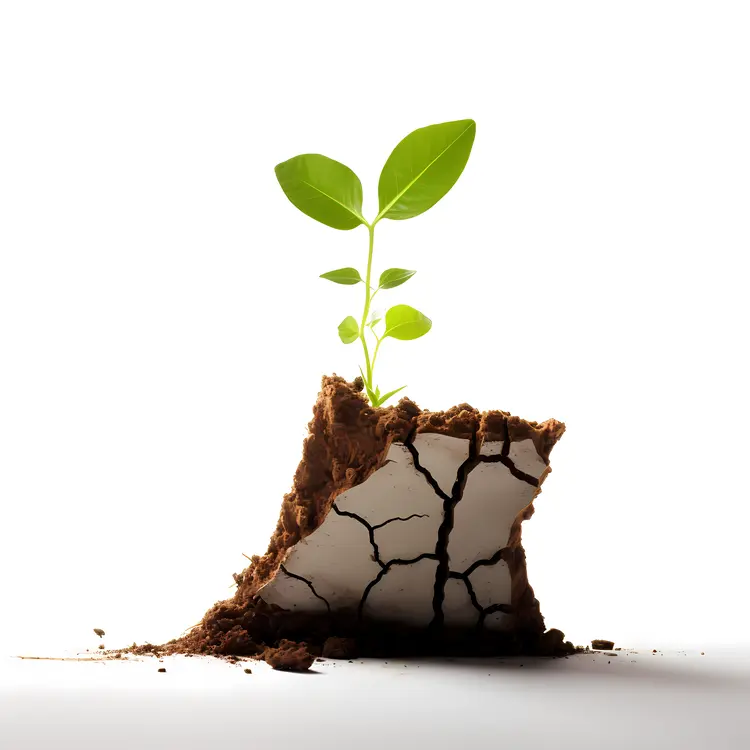 Green Plant Sprouting from Cracked Soil