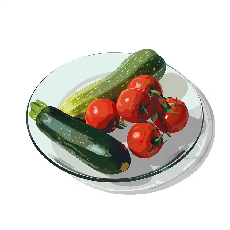 Tomatoes and Zucchini in Glass Bowl