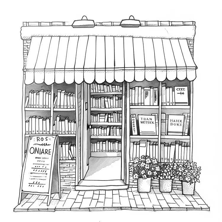 Charming Bookstore with Flowers