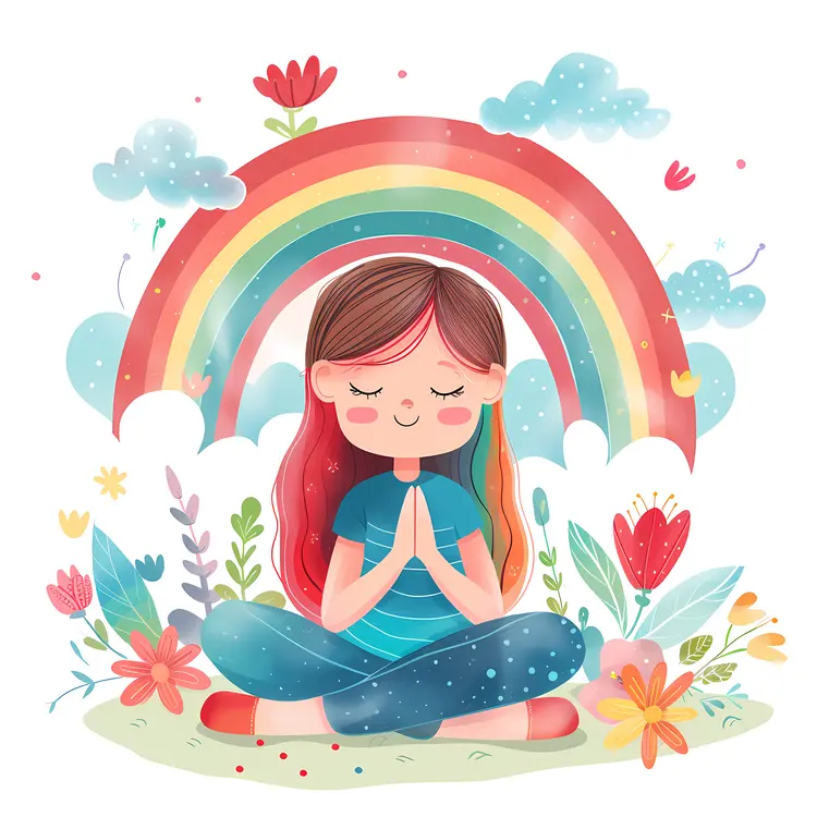 Girl Praying with Rainbow