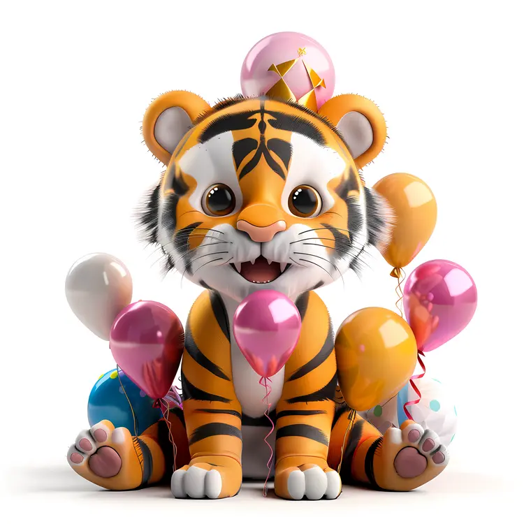 Cute Tiger with Balloons