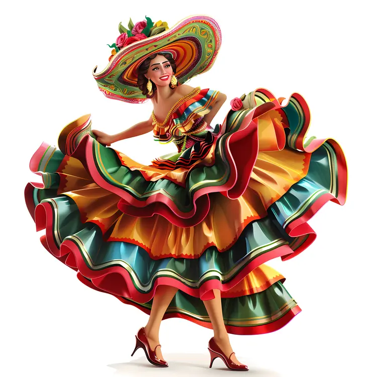 Joyful Woman Dancing in Colorful Dress