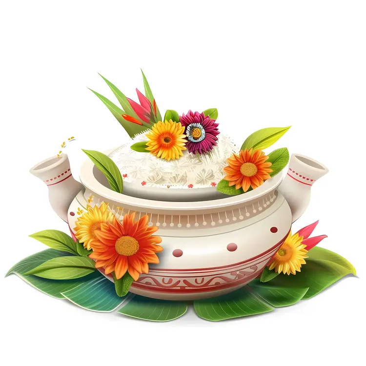 Traditional Ugadi Pot with Flowers and Leaves