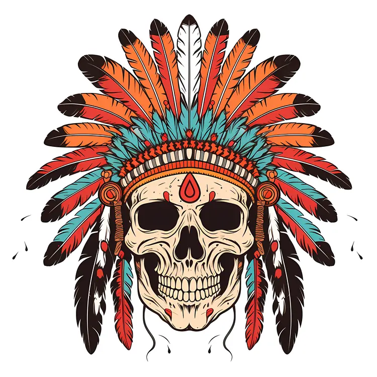 Skull with Feather Headdress Illustration