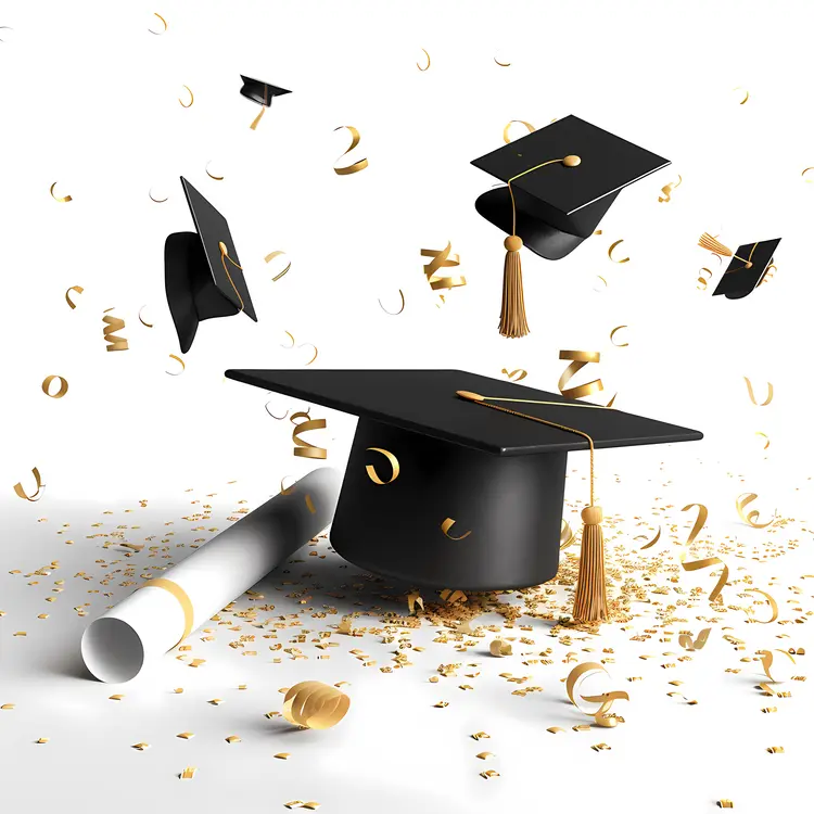 Graduation Caps with Confetti and Diploma