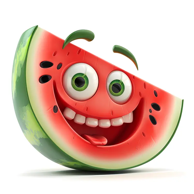 Happy Watermelon Slice Cartoon Illustration