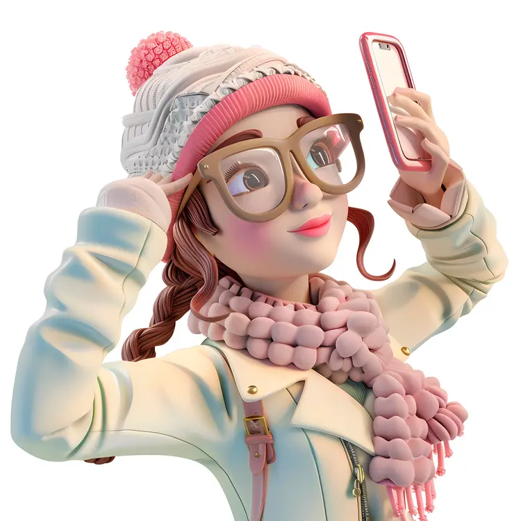 Smiling Girl with Glasses Taking a Selfie in Winter Clothes