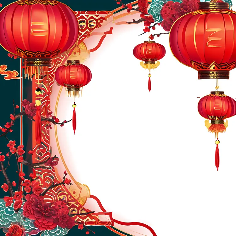 Decorative Red Lanterns with Floral Elements