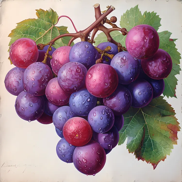 Vibrant Purple Grapes with Leaves