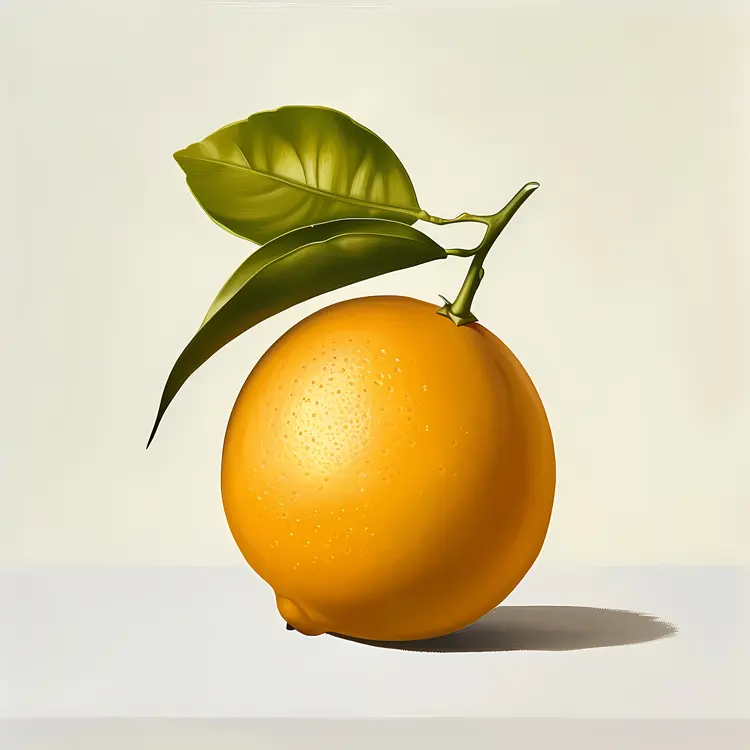 Yellow Lemon with Single Leaf