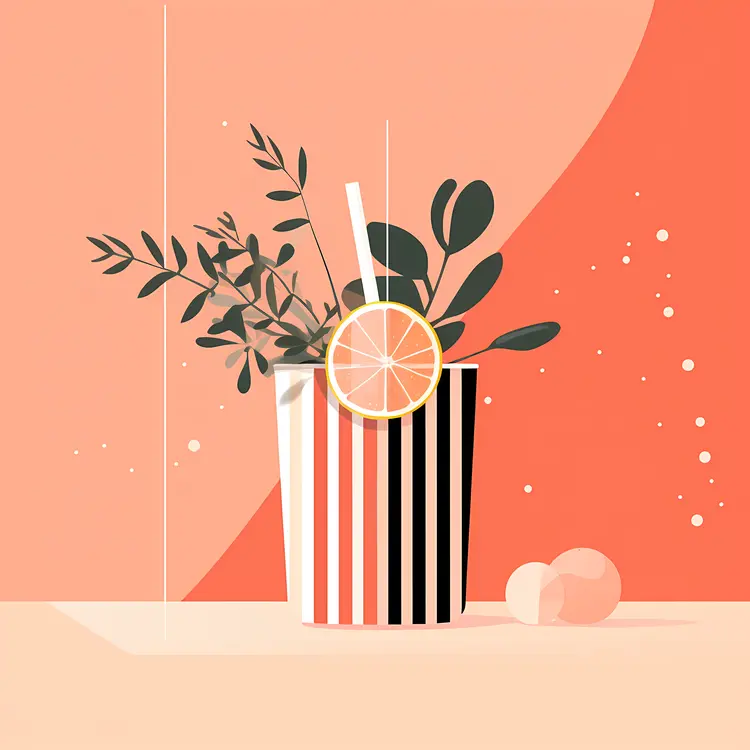Striped Cup with Leaves Illustration