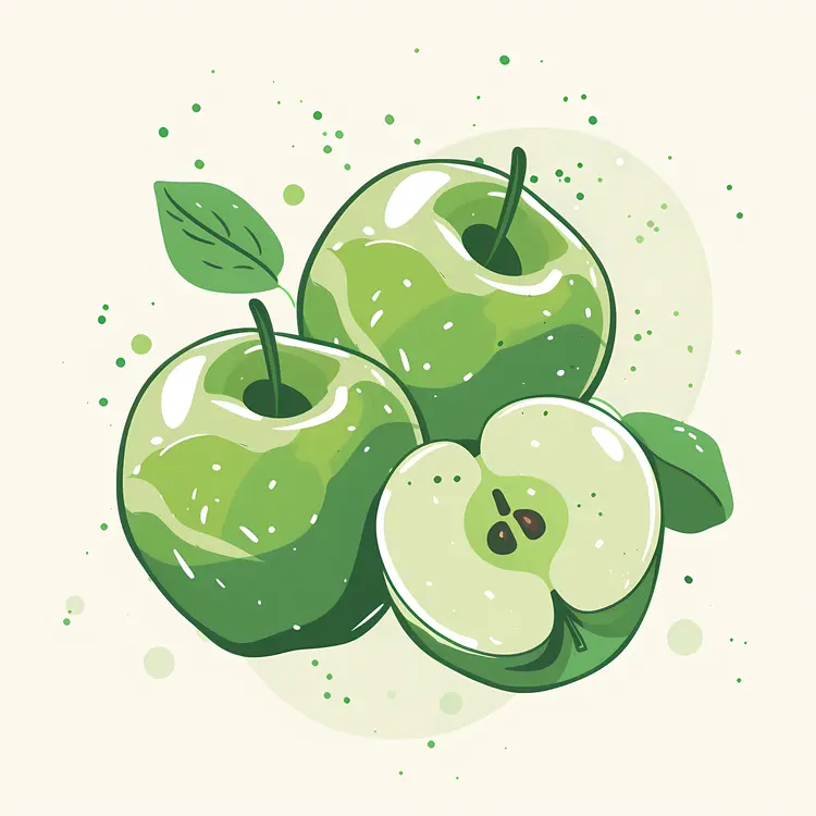 Green apples with leaves