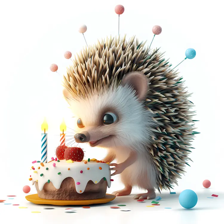 Cute Hedgehog Celebrating Birthday with Cake