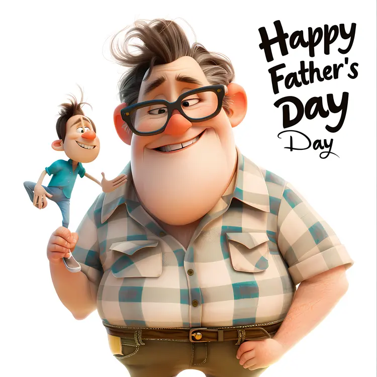 Happy Father's Day with Cartoon Dad and Son