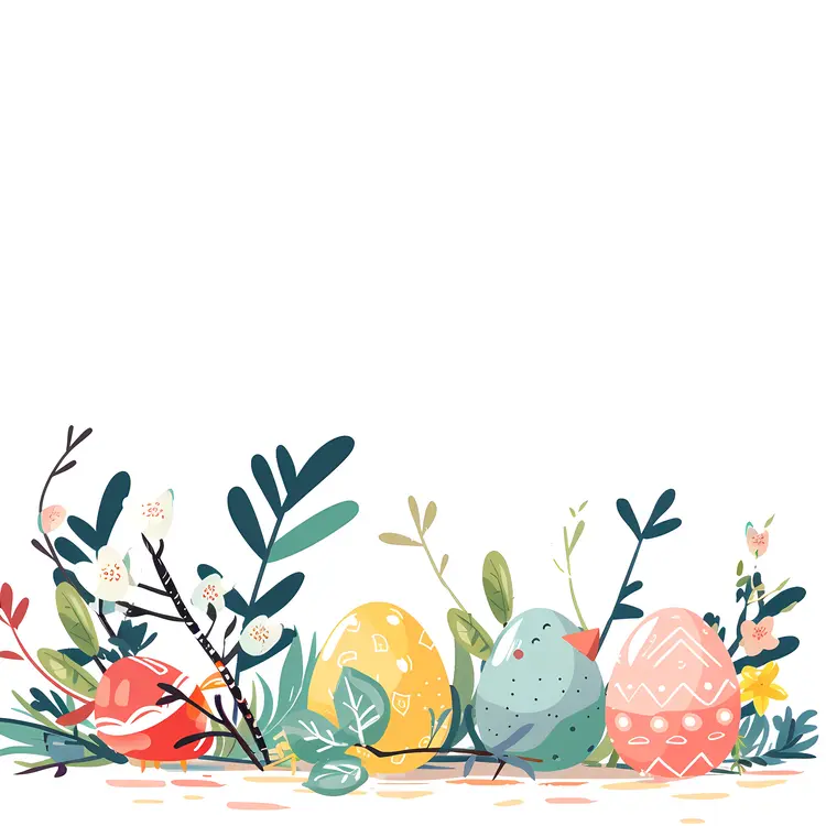 Easter Eggs with Floral Background