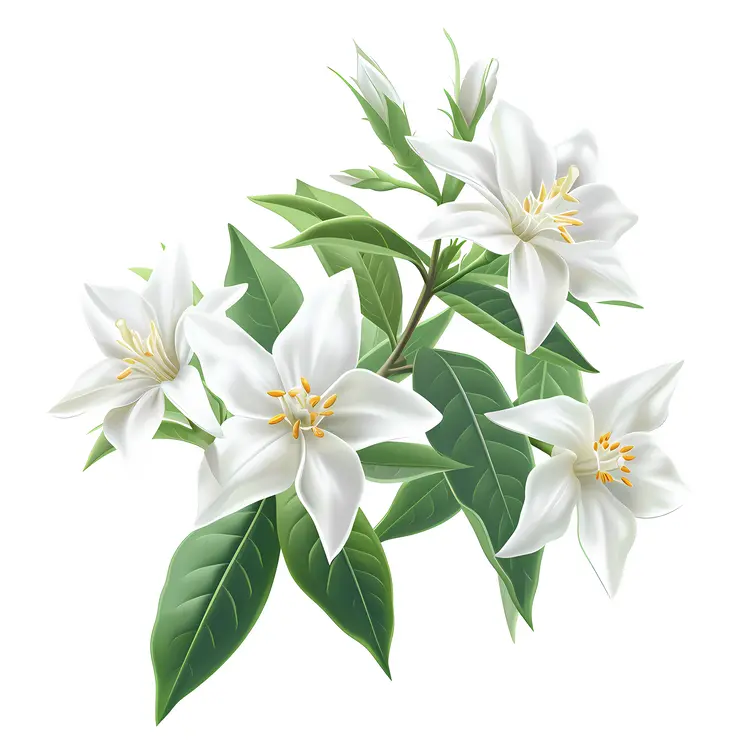 Illustration of White Flowers with Green Leaves