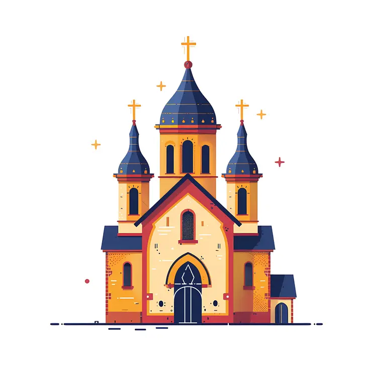 Doodle Church with Dark Domes and Crosses