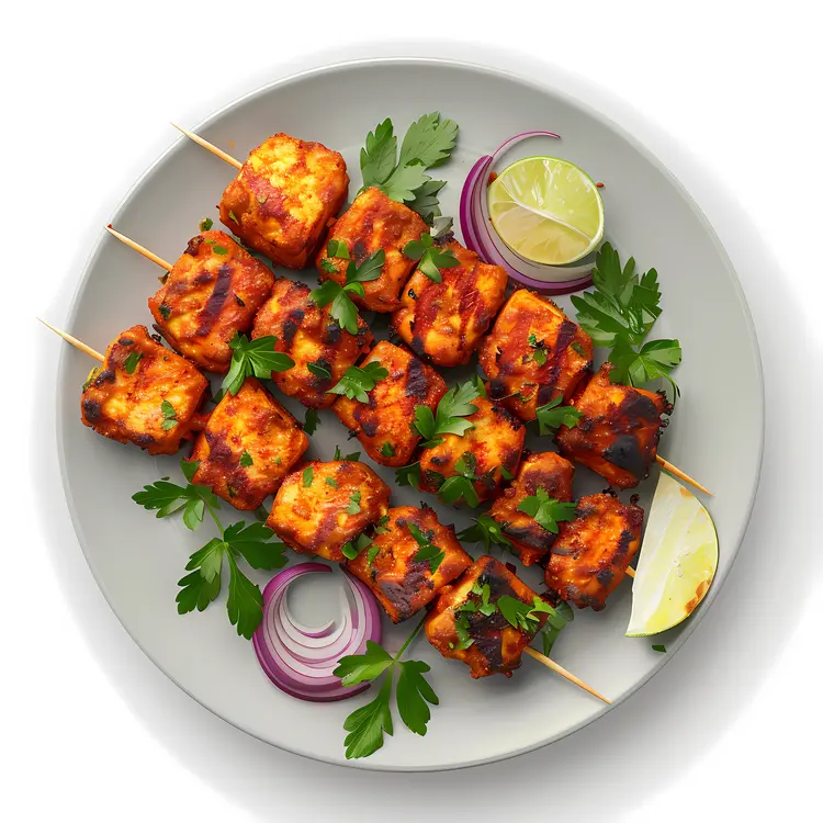 Grilled Skewers with Vegetables on Plate