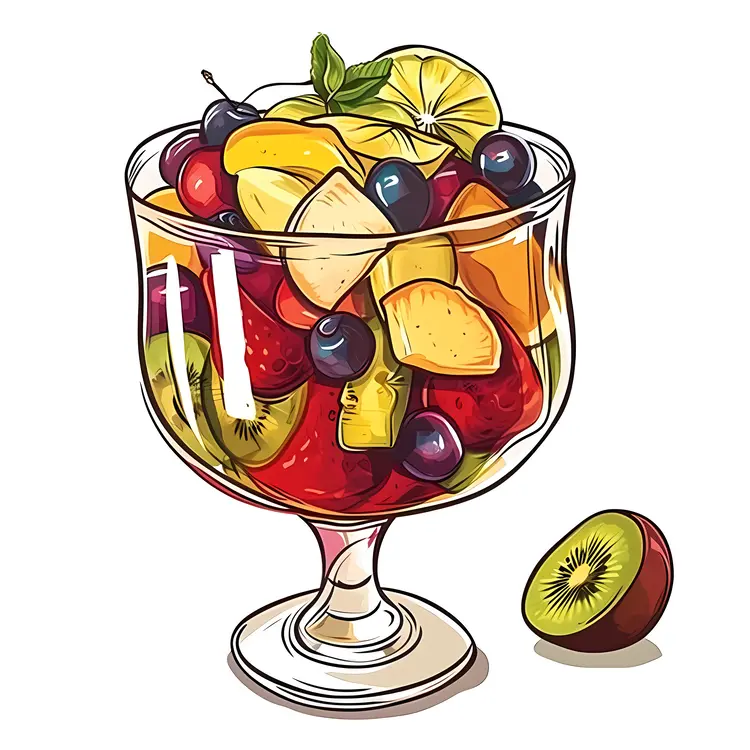 Mixed Fruit Salad in Glass Bowl