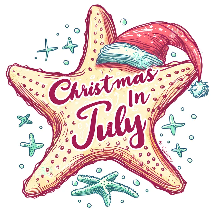 Christmas in July with Starfish and Santa Hat