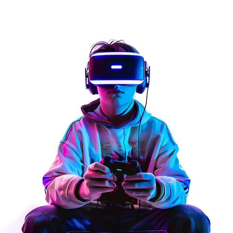 Person with Game Controller and VR Headset