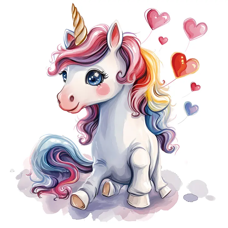 Adorable Rainbow Unicorn with Hearts