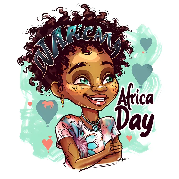 Girl Cartoon Celebrating Africa Day