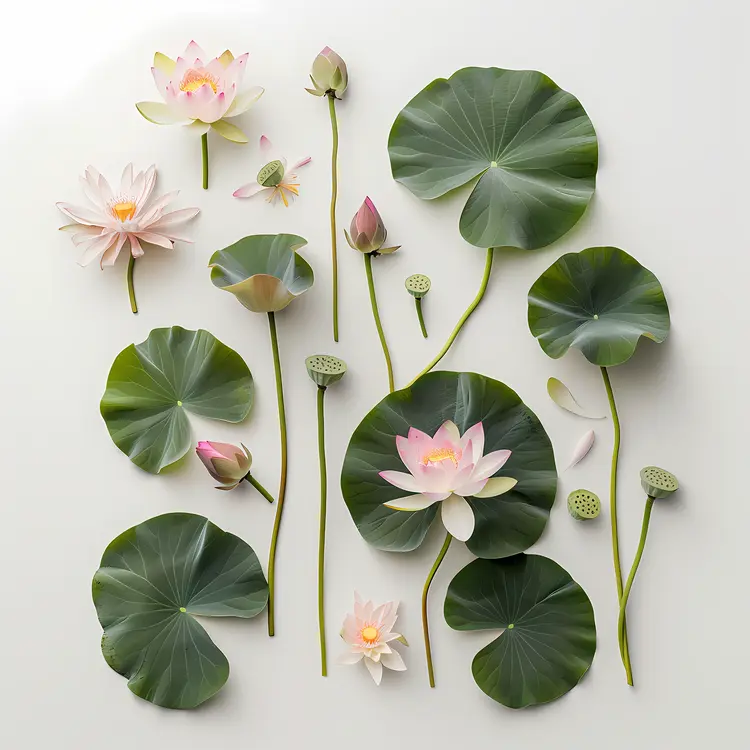 Lotus Flowers and Leaves