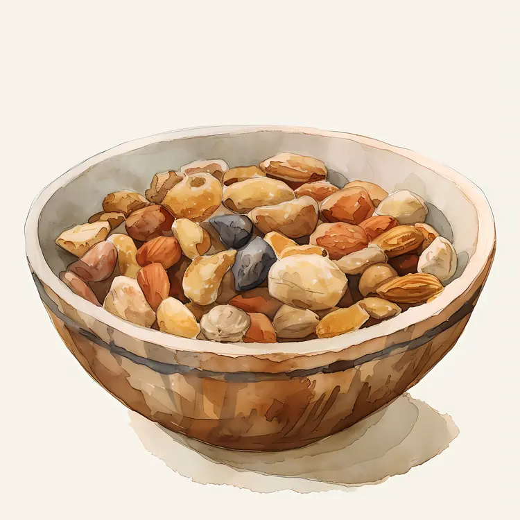 Assorted Mixed Nuts in a Rustic Bowl