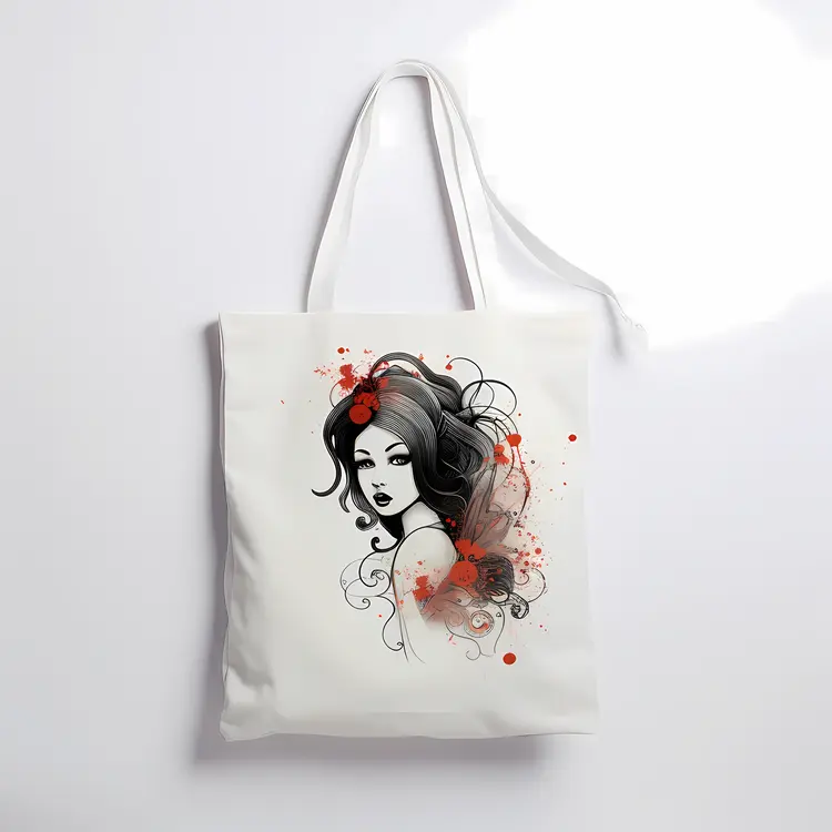 Tote Bag with Woman Illustration