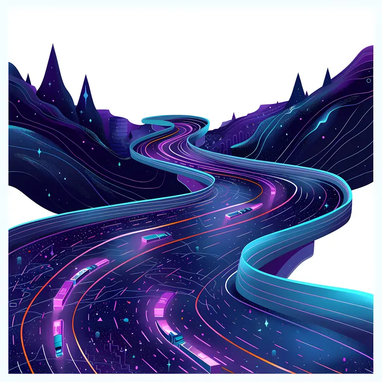 Winding Futuristic Road through Mountains
