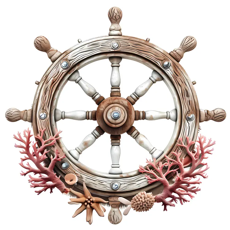 Rustic Ship Wheel with Coral