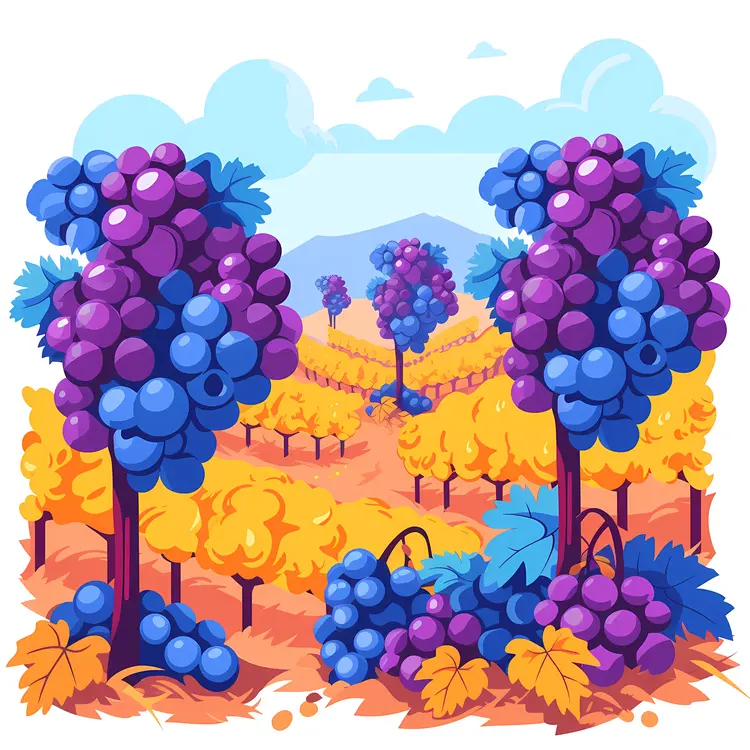 Autumn Vineyard with Bountiful Grapes