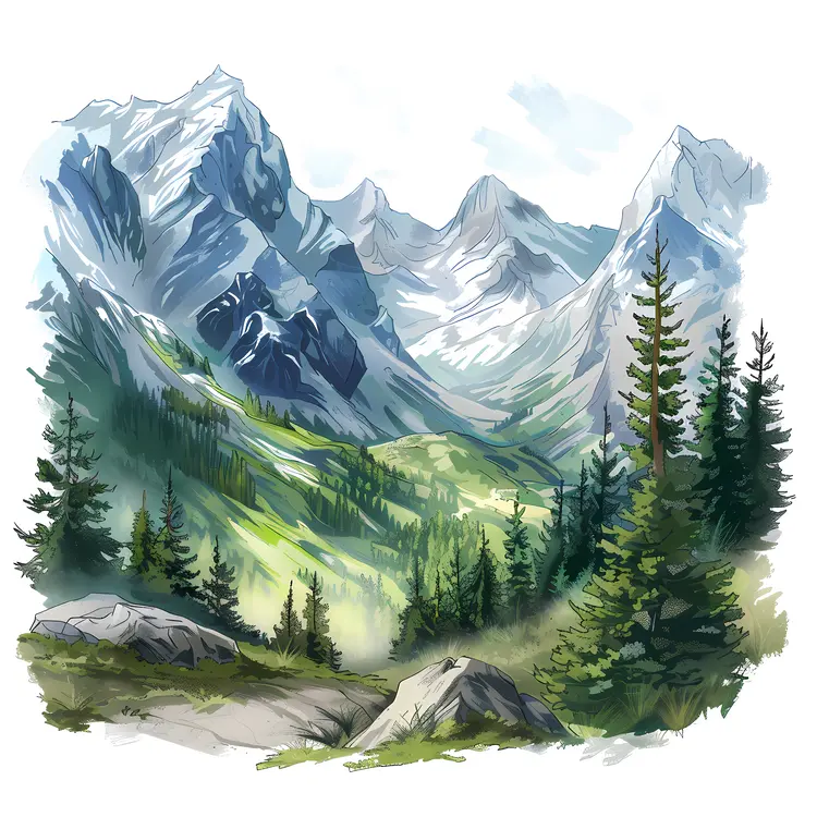 Mountain Landscape with Snowy Peaks