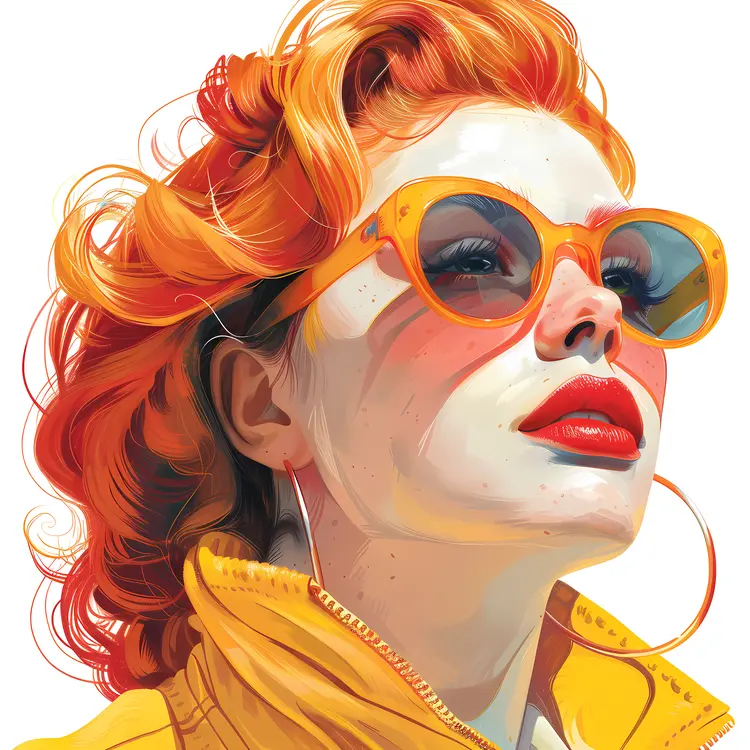 Redhead Portrait with Sunglasses and Yellow Jacket