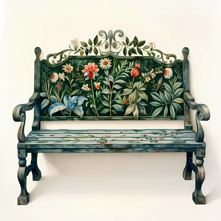 Decorative Bench with Floral Design