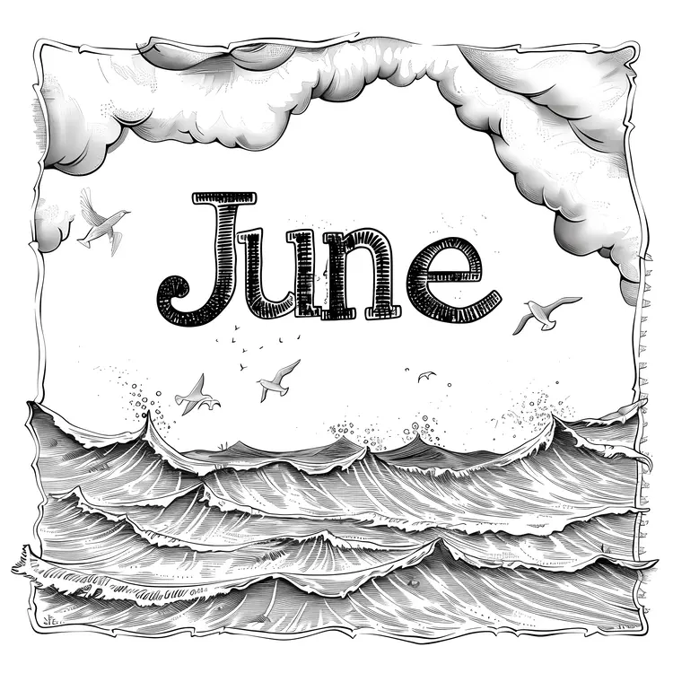 June Text with Ocean and Seagulls