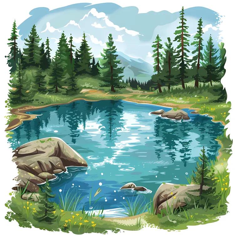 Serene Lake with Trees and Mountains