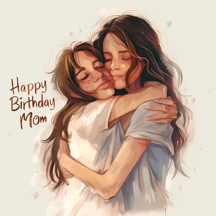 Happy Birthday Mom Hug Illustration