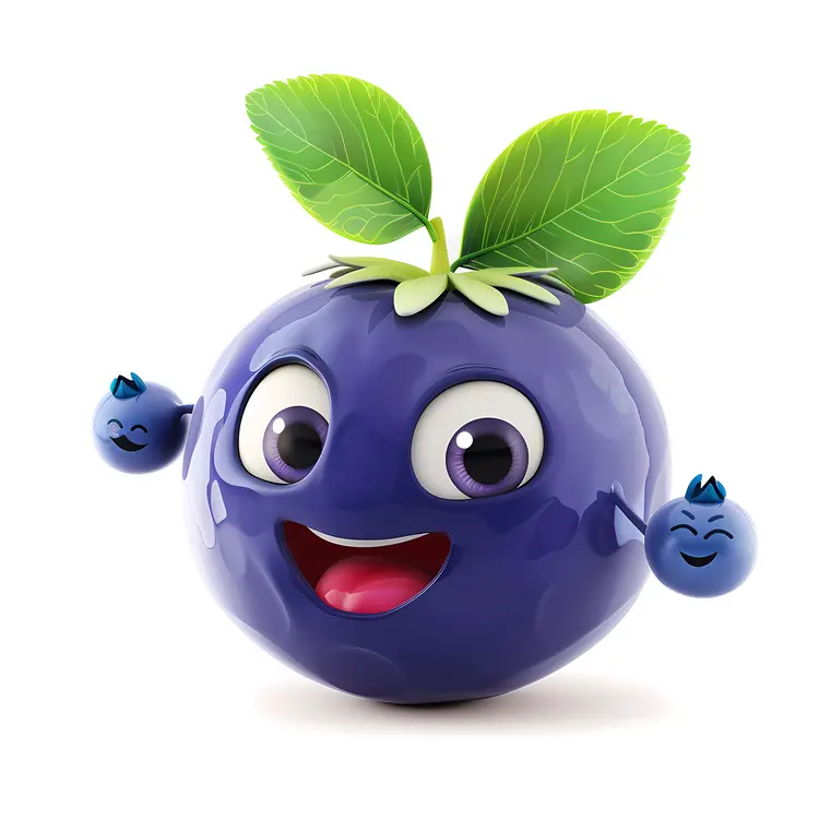 Happy Blueberry Cartoon with Leaf