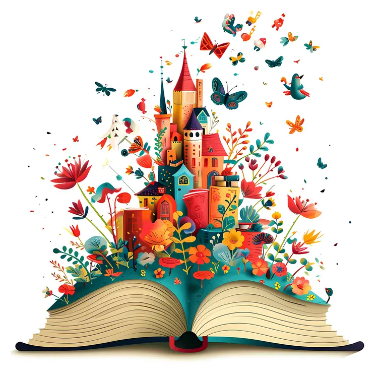 Castle on an Open Book with Butterflies