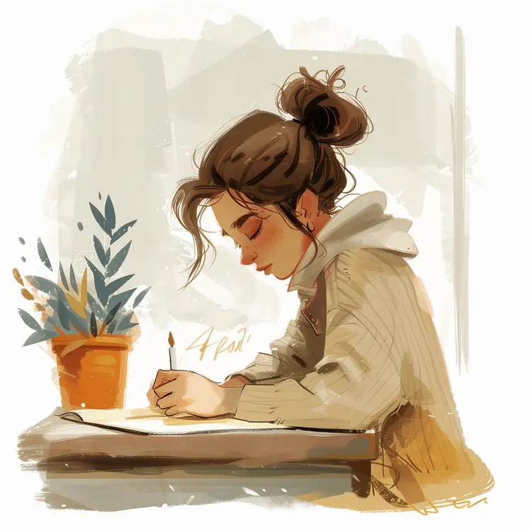 Young Woman Writing in Notebook